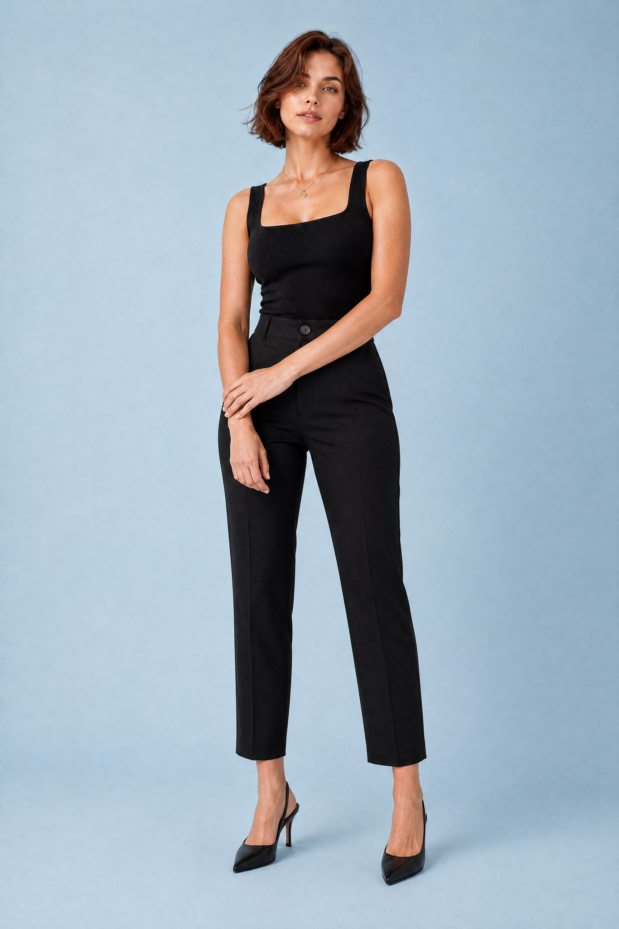 Pantalon droit taille haute 7/8 | Variante Noir | Lounelle Paris