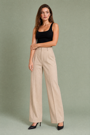 Pantalon tailleur blanc taille haute | Variante Beige | Lounelle Paris