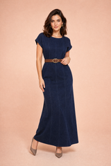 Dark Blue Belted Maxi Dress