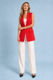 Gilet long style tailleur col en V | Variante Rouge | Lounelle Paris