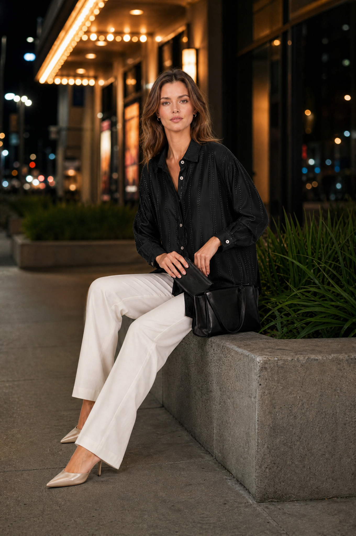 Chemise ample à lignes scintillantes | Variante Noir - Lifestyle | Lounelle Paris