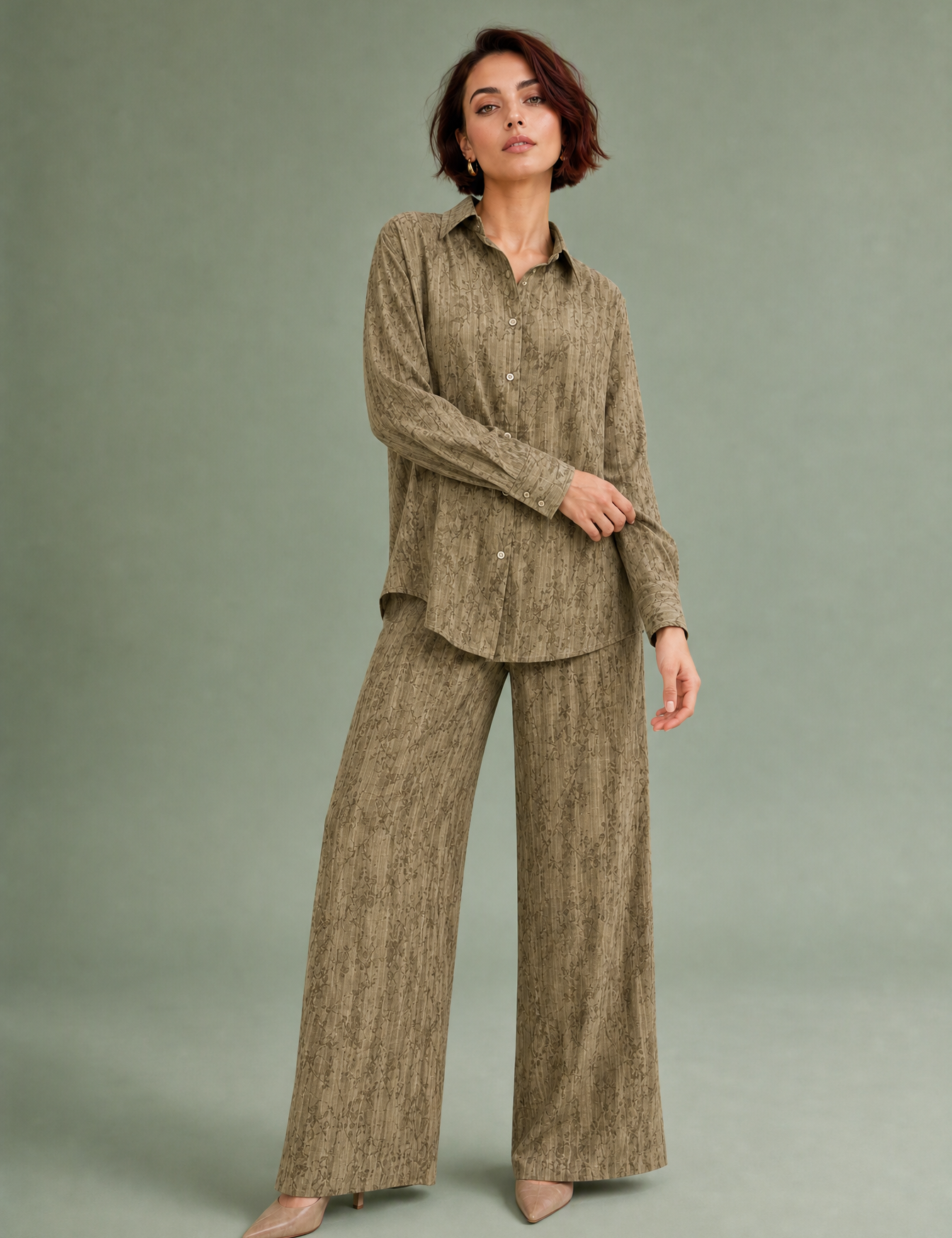 Ensemble ample motif jacquard | Variante Kaki | Lounelle Paris