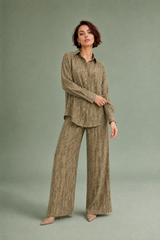 Loose Jacquard Shirt and Wide-Leg Pants Set