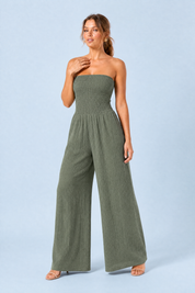 Combinaison bandeau jambes larges | Variante Vert | Lounelle Paris