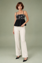 Black Square-Neck Smocked-Back Top