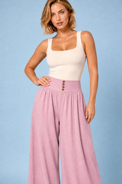 Pantalon large plissé taille haute | Vue rapprochée | Lounelle Paris