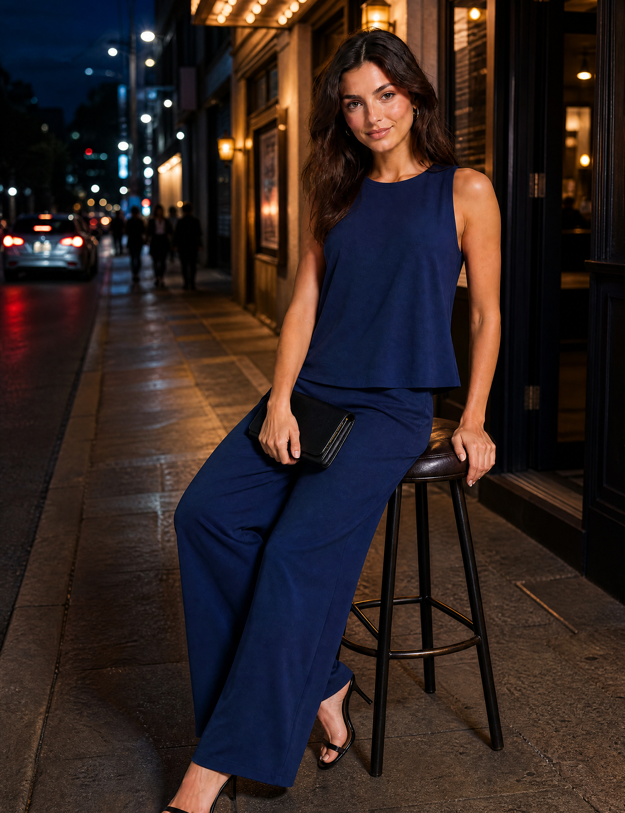 Ensemble pantalon large fluide | Variante Bleu marine - Lifestyle | Lounelle Paris