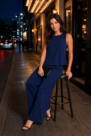 Ensemble pantalon large fluide | Variante Bleu marine - Lifestyle | Lounelle Paris