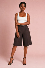 Wide-Leg Belted Bermuda Shorts