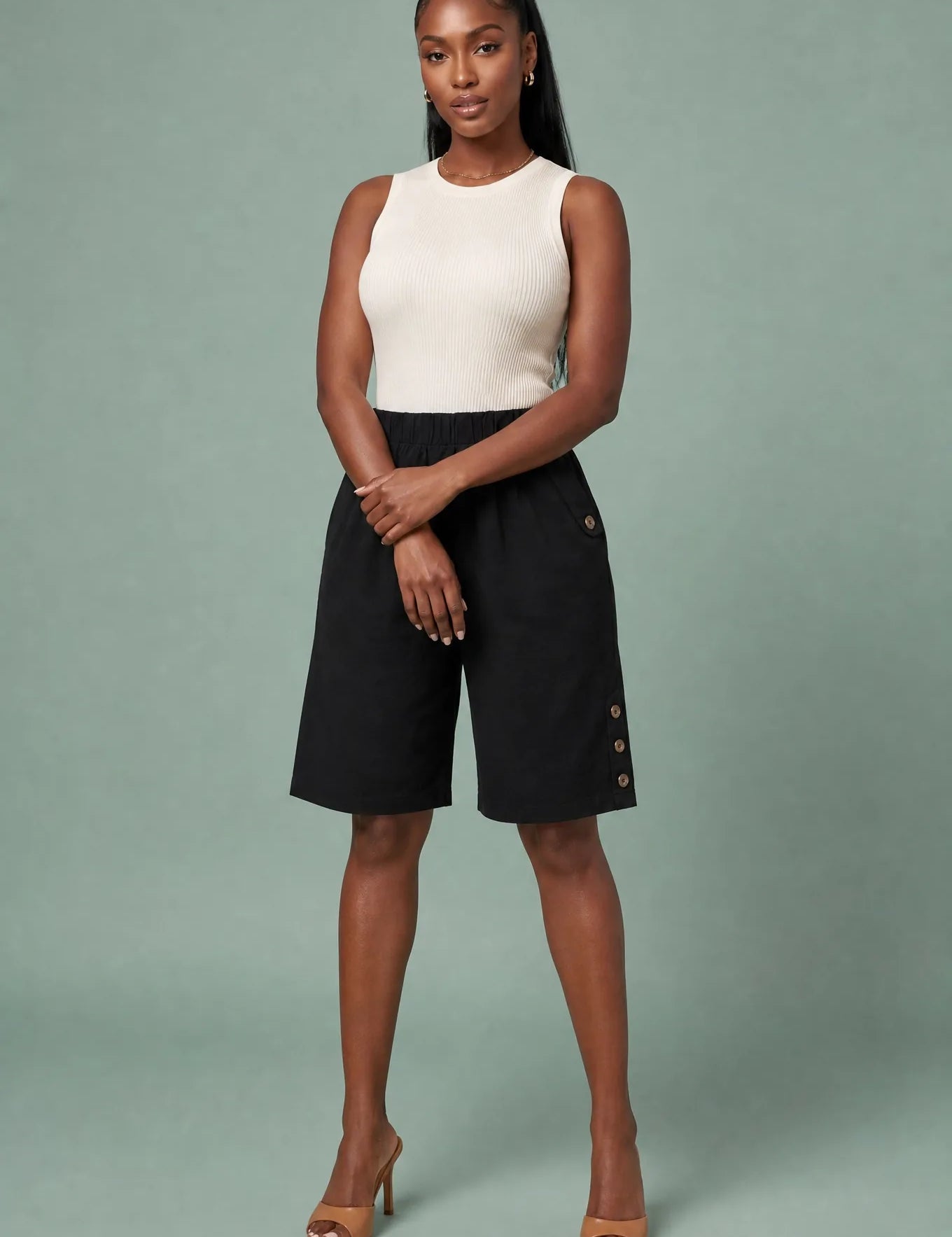 Bermuda droit taille haute | Variante Noir | Lounelle Paris