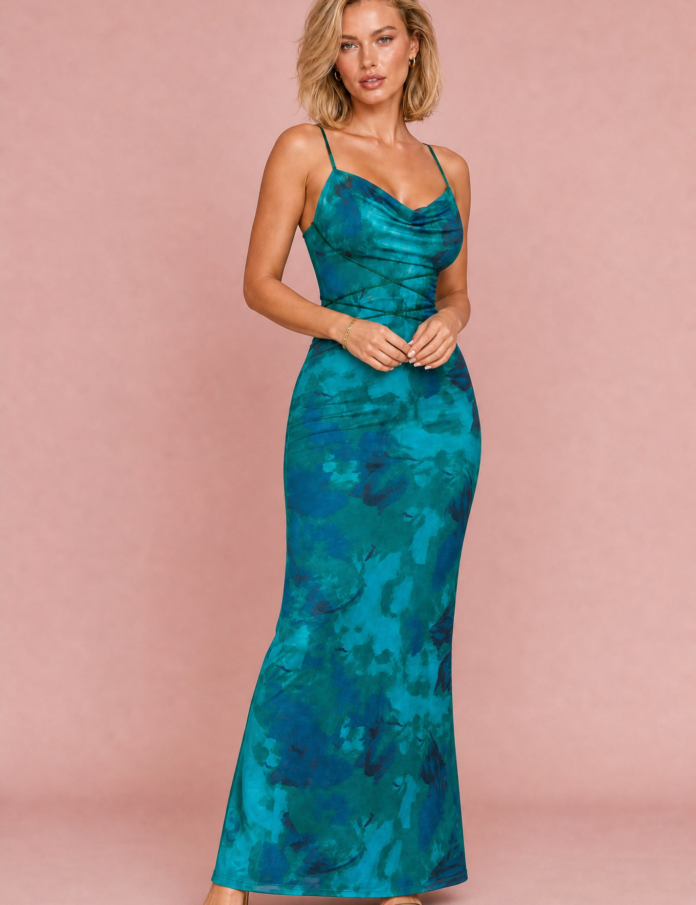 Robe florale dos nu | Variante Bleu | Lounelle Paris