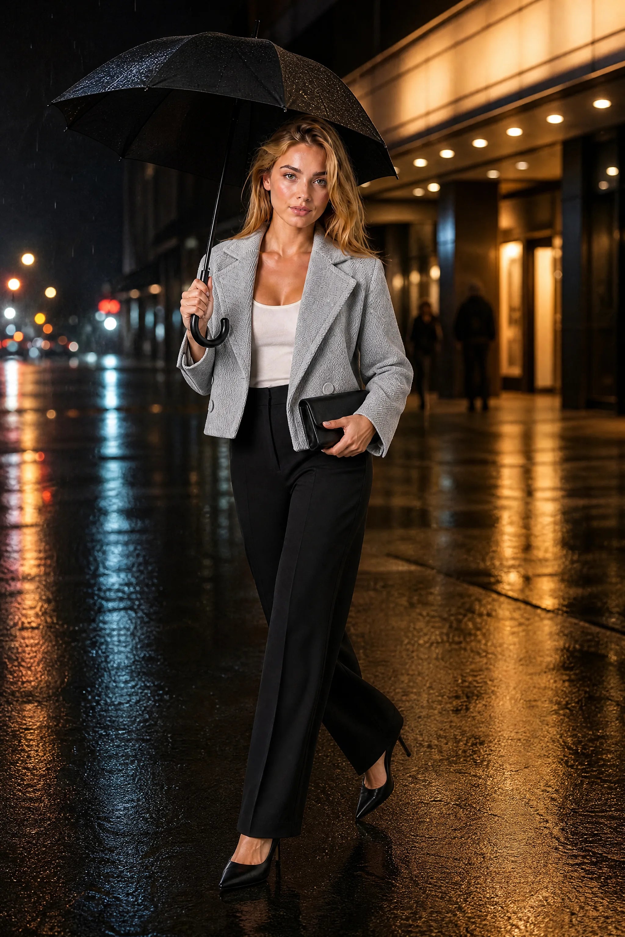 Blazer court ample à double boutonnage | Variante Gris clair - Lifestyle | Lounelle Paris