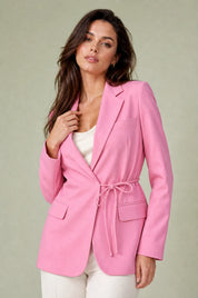 Blazer rose ample à épaulettes | Vue rapprochée | Lounelle Paris