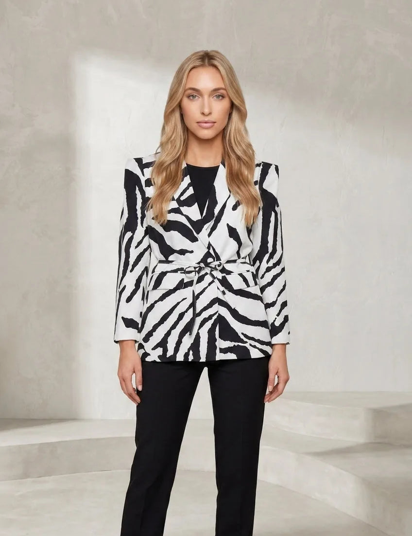 Blazer zèbre mi-long ceinturé | Lounelle Paris