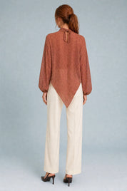Blouse marron fleurie col lavallière | Vue de dos | Lounelle Paris