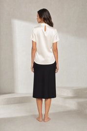 Blouse satinée col montant manches courtes | Lounelle Paris