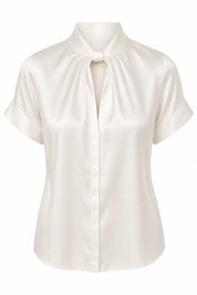 Blouse satinée col montant manches courtes | Lounelle Paris