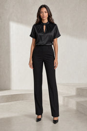 Blouse satinée col montant manches courtes | Lounelle Paris