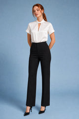 Satin High-Neck Short-Sleeve Blouse