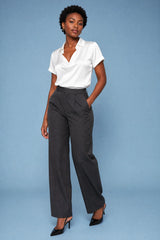 Short-Sleeve Satin Cowl-Neck Blouse