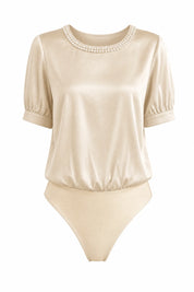Body champagne satiné col perlé | Lounelle Paris