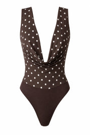 Body marron à pois décolleté drapé | Lounelle Paris