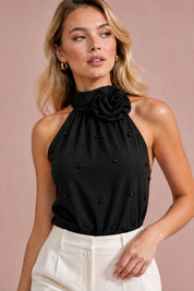 Body noir col montant dos nu | Vue rapprochée | Lounelle Paris