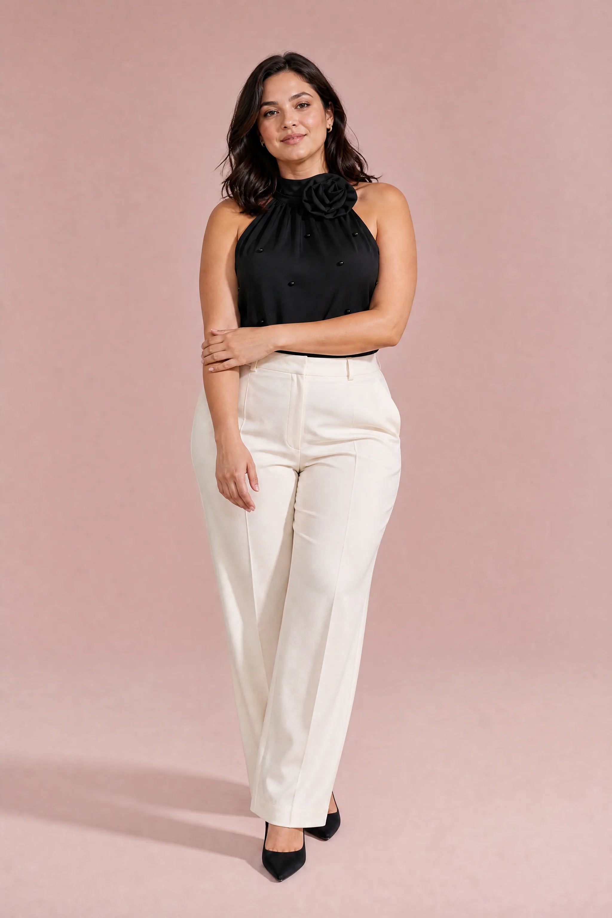 Body noir col montant dos nu | Porté sur une autre silhouette | Lounelle Paris