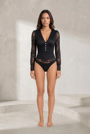 Body noir dentelle manches longues | Lounelle Paris