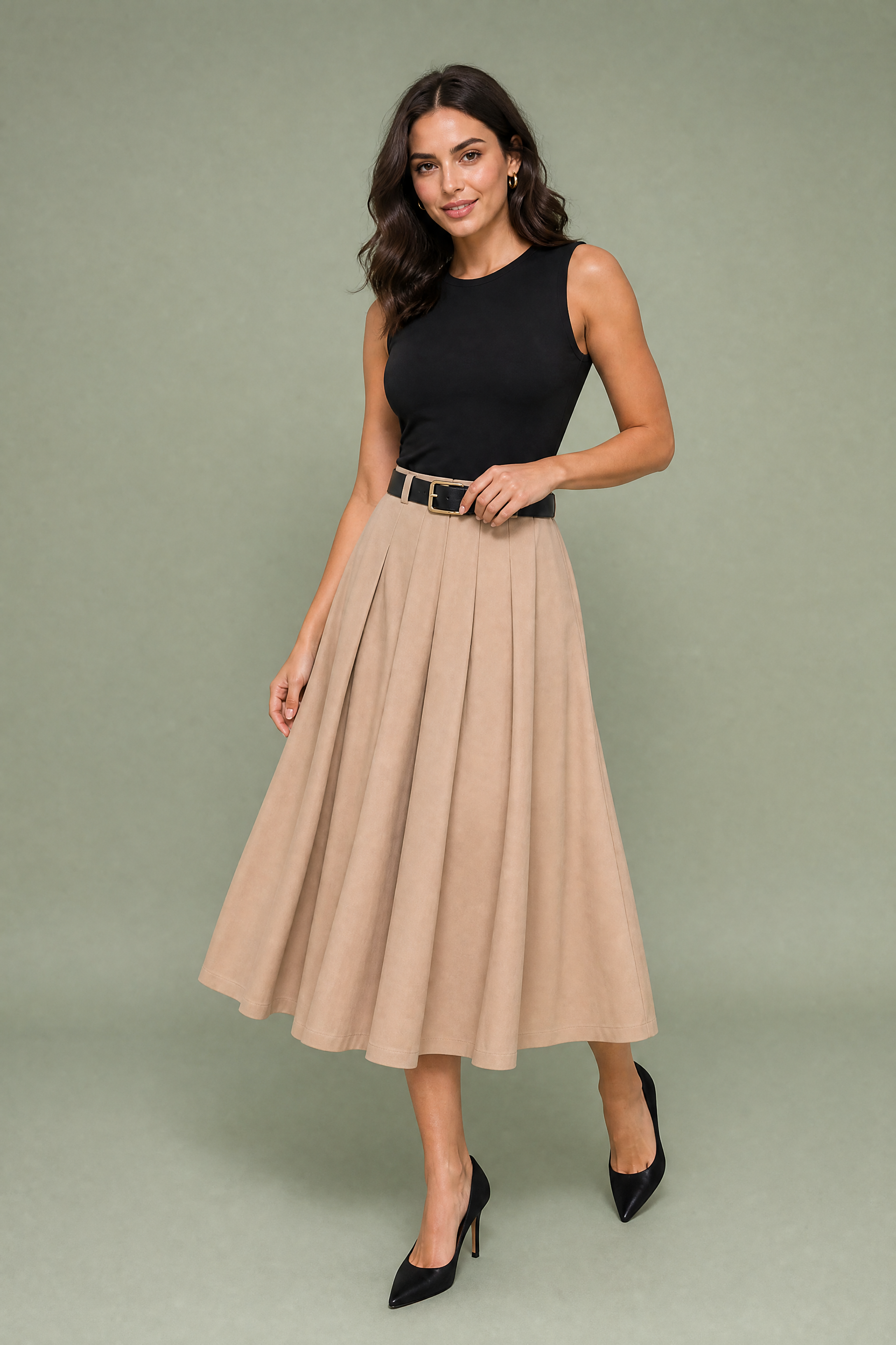 Robe noire bicolore sans manches | Vue de face | Lounelle Paris