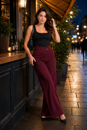 Pantalon fluide taille haute ceinture croisée | Variante Bordeaux - Lifestyle | Lounelle Paris