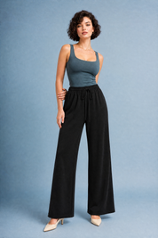 Pantalon large fluide à cordon | Variante Noir | Lounelle Paris