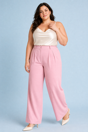 Pantalon large taille haute fluide | Porté sur une silhouette plus ronde | Lounelle Paris