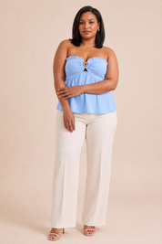 Top bandeau bleu dos nu | Porté sur une silhouette plus ronde | Lounelle Paris