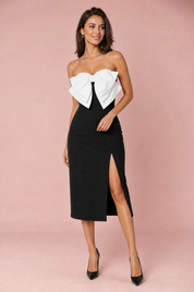 Robe noire à nœud fendue | Vue de face | Lounelle Paris