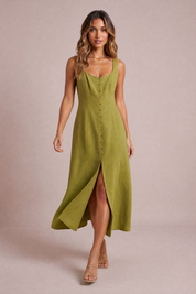Robe midi à encolure carrée | Vue en mouvement | Lounelle Paris