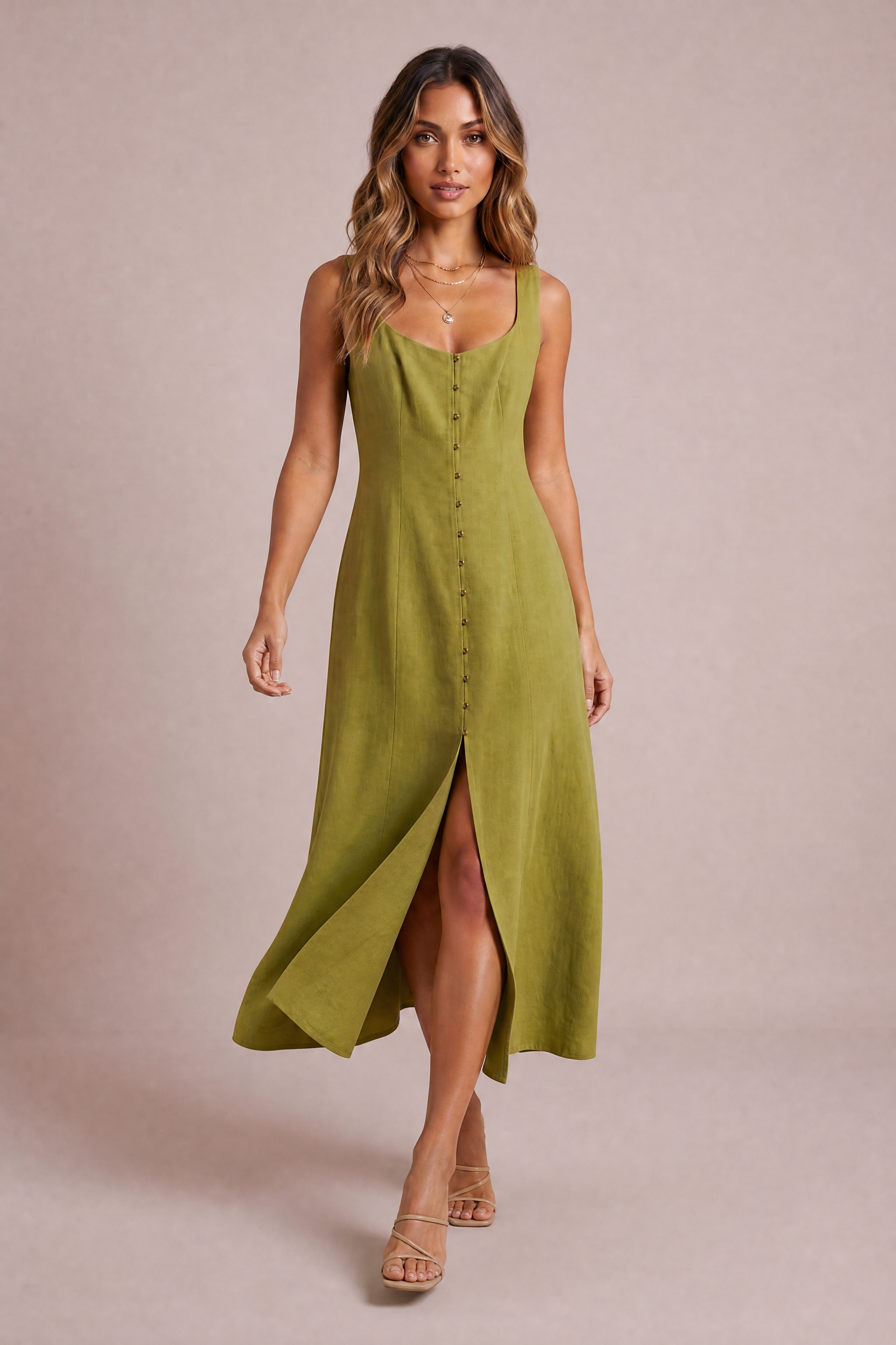 Robe midi à encolure carrée | Vue en mouvement | Lounelle Paris