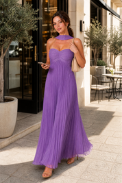 Robe longue plissée dos nu | Variante Violet - Lifestyle | Lounelle Paris