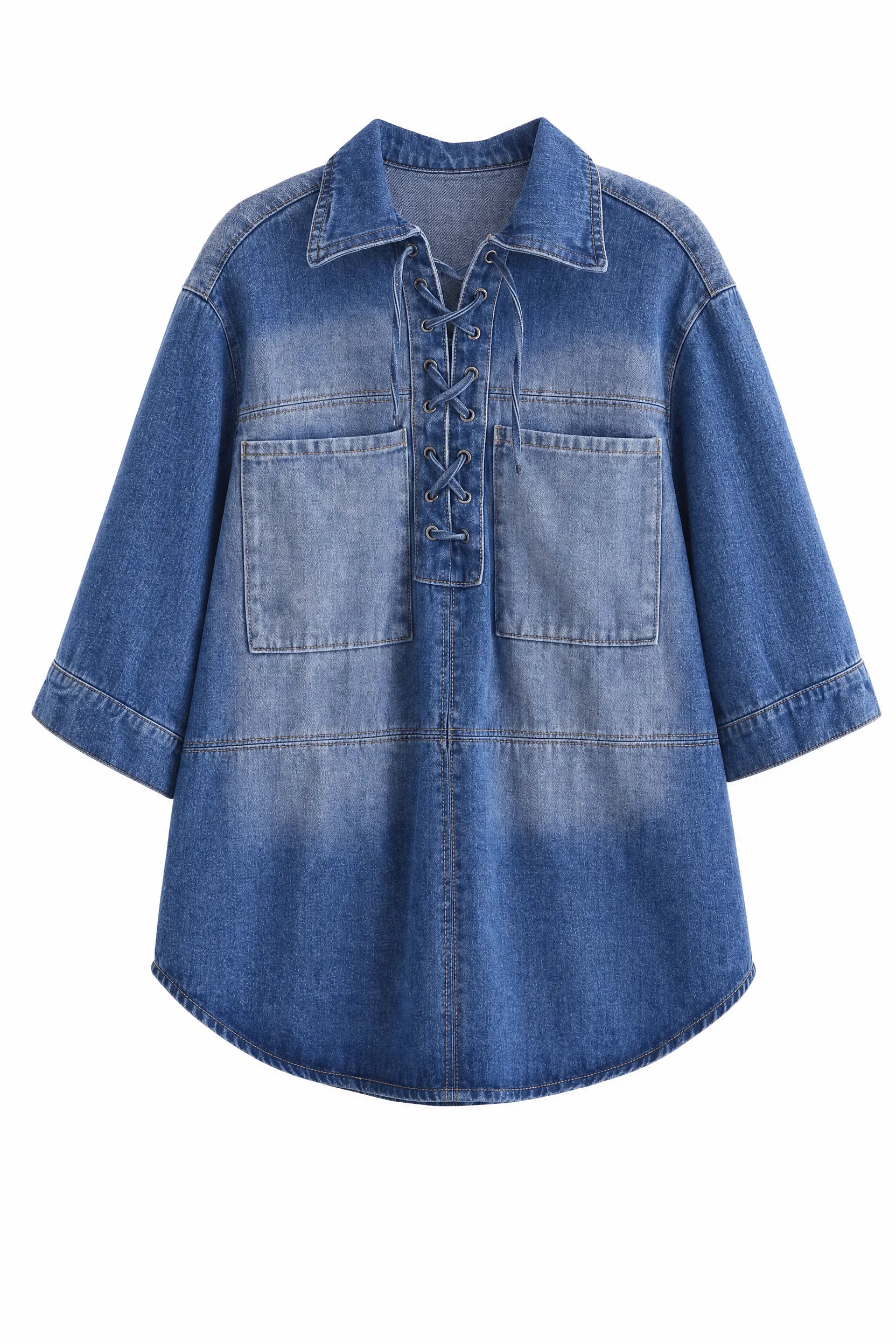 Chemise bleue ample à lacets | Lounelle Paris