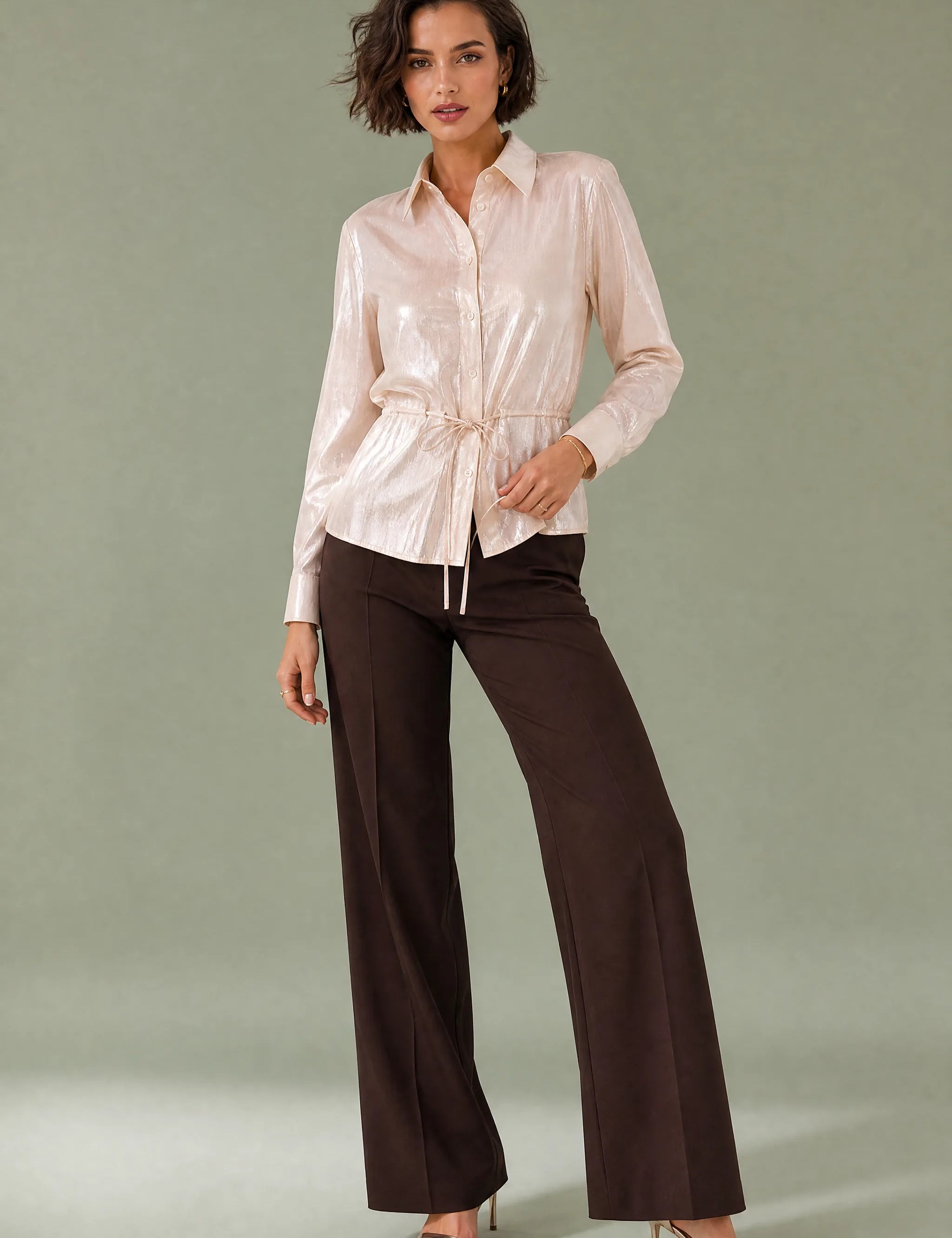 Chemise métallisée à ceinture | Vue de face | Lounelle Paris