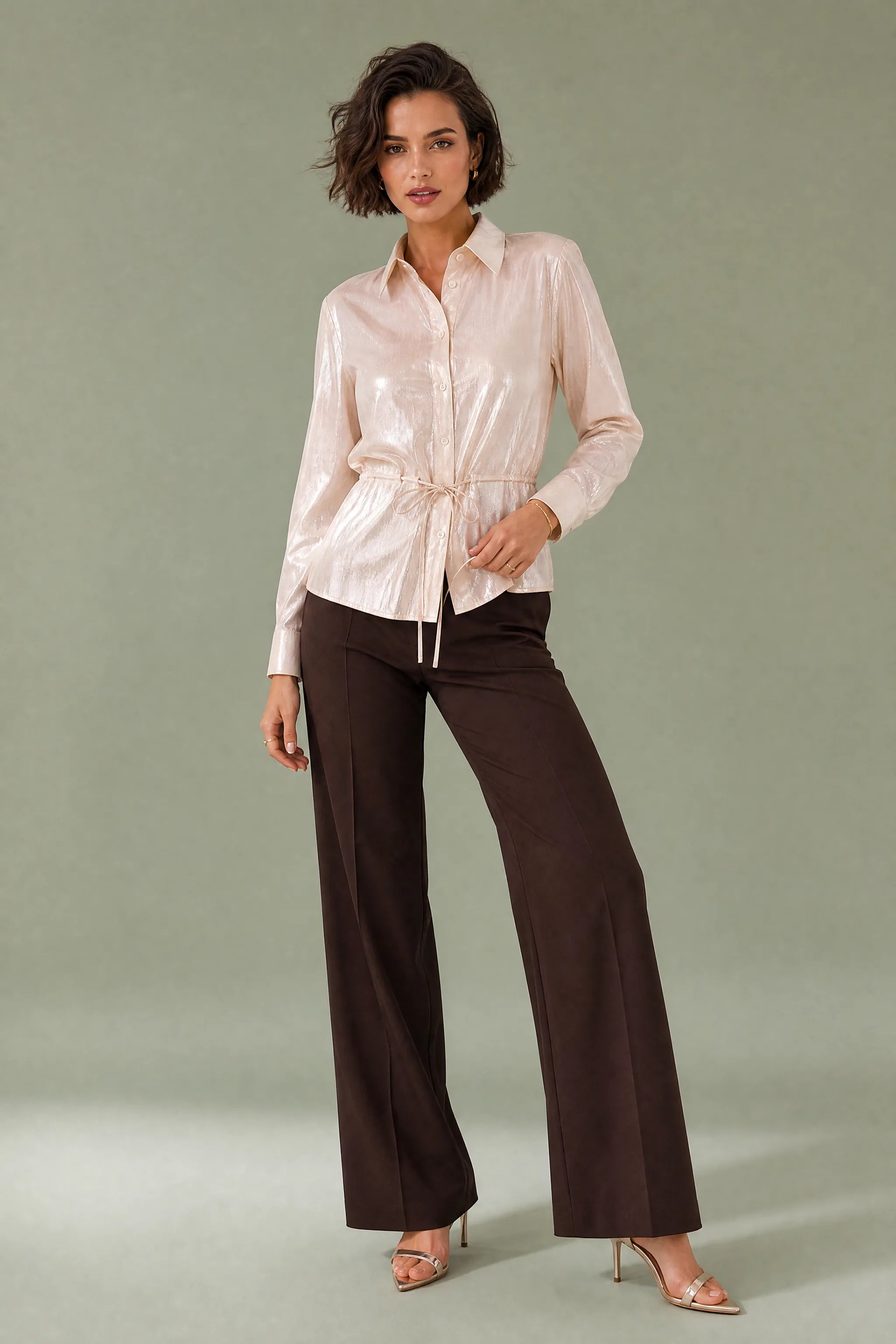 Chemise métallisée à ceinture | Vue de face | Lounelle Paris