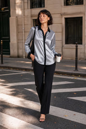 Chemisier satiné à contrastes | Variante Gris - Lifestyle | Lounelle Paris