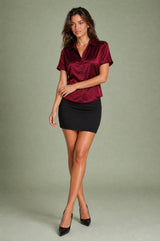 Satin Short-Sleeve Collared Shirt