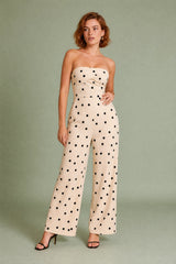 Polka Dot Strapless Smocked Wide-Leg Jumpsuit