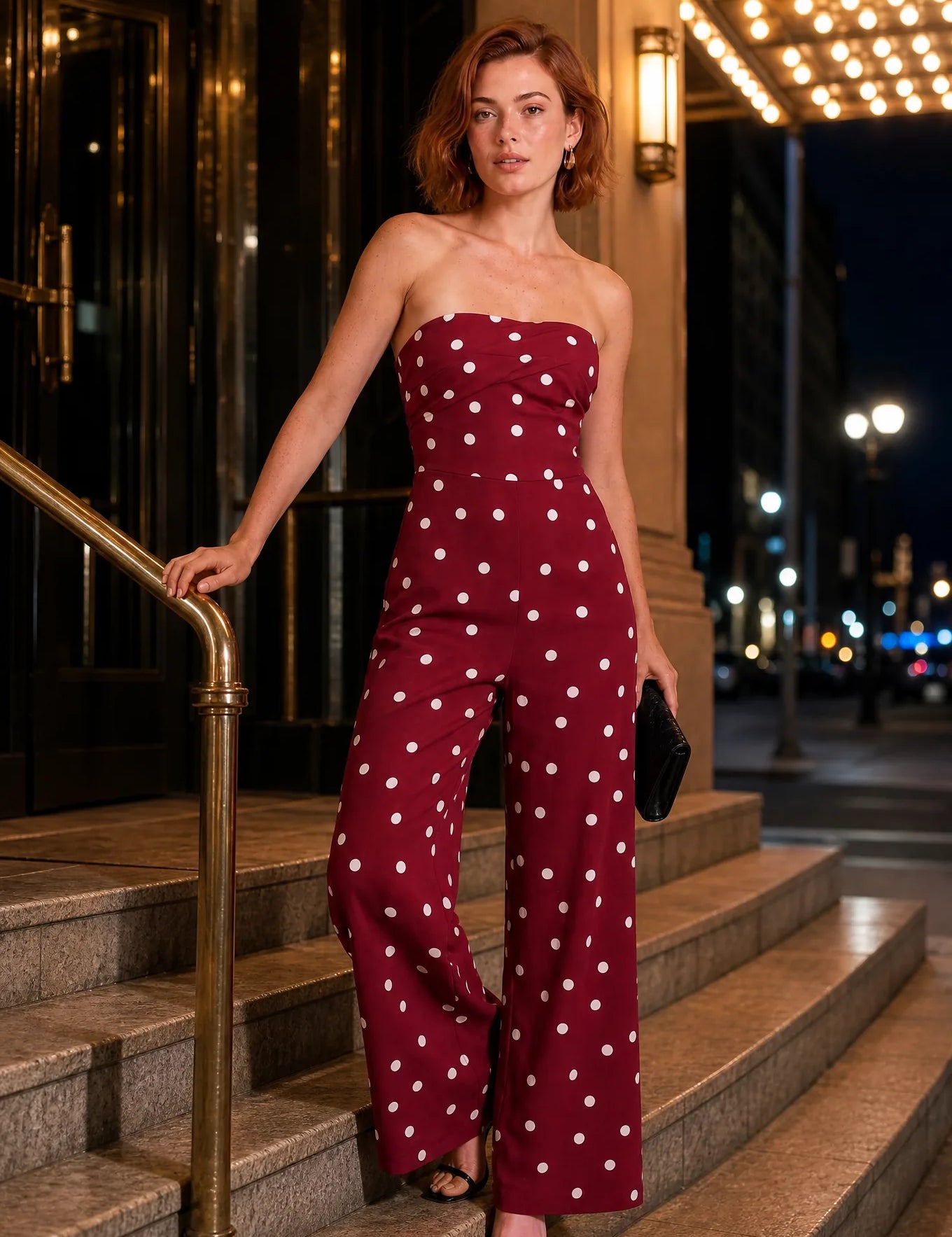 Combinaison bandeau à pois | Variante Bordeaux - Lifestyle | Lounelle Paris