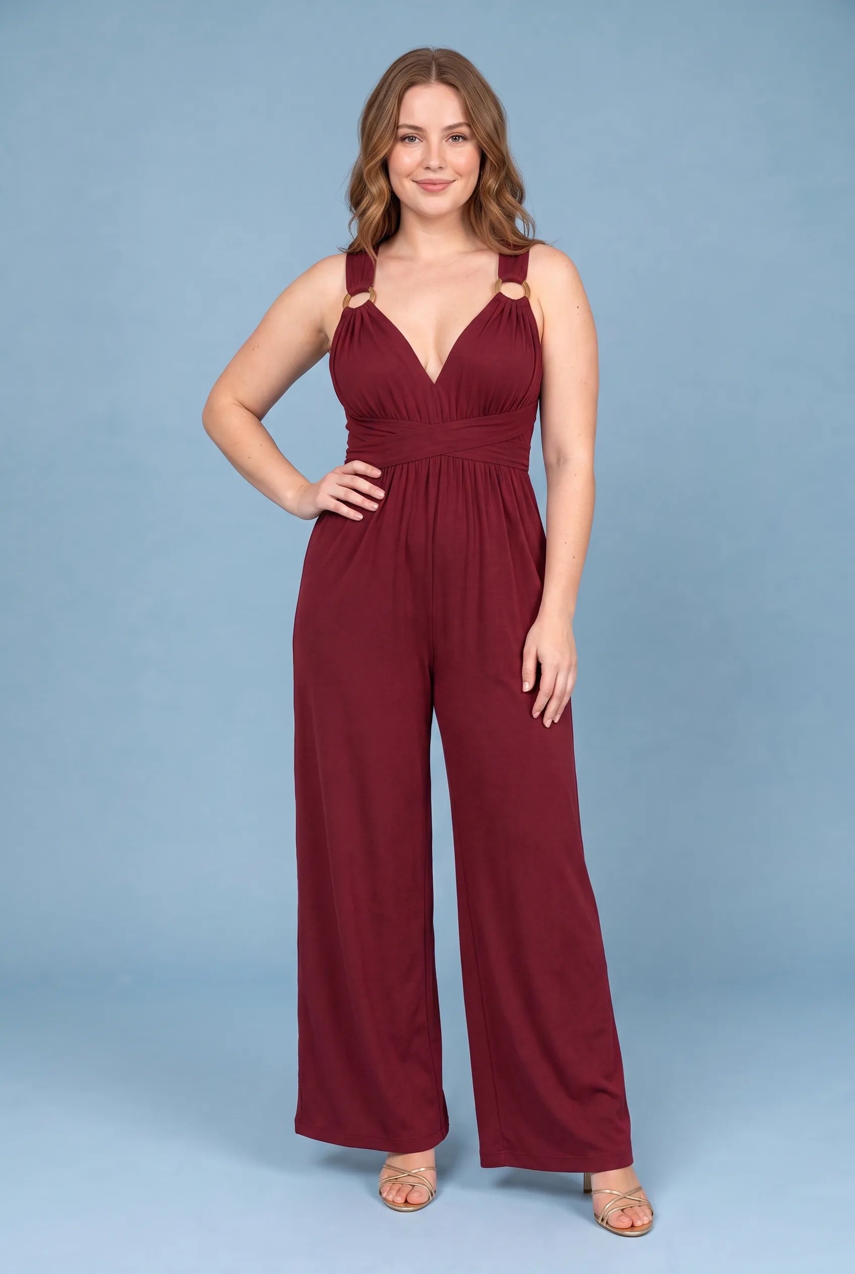 Combinaison bordeaux dos nu jambes larges | Porté sur une autre silhouette | Lounelle Paris