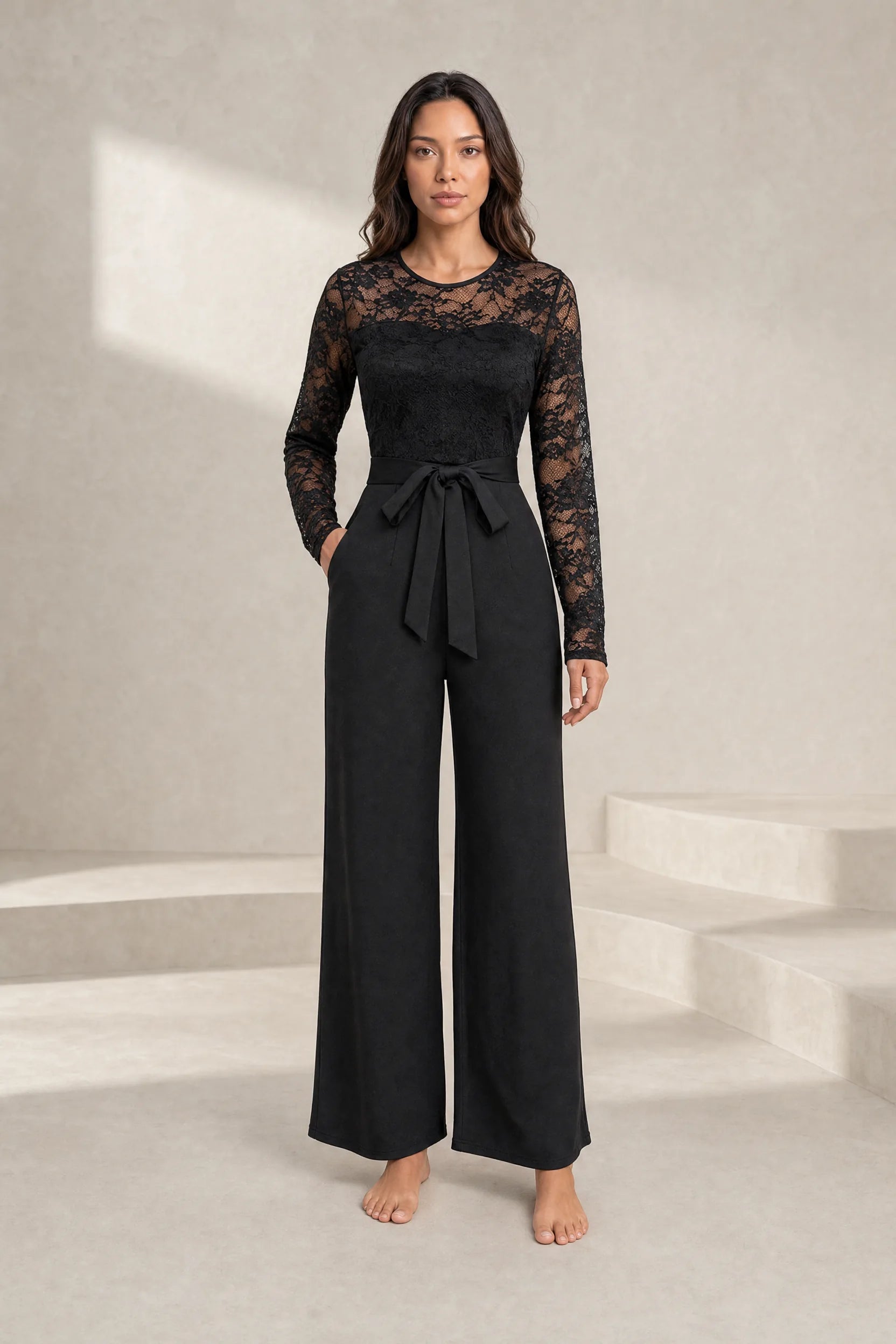 Combinaison en dentelle à jambes larges | Lounelle Paris
