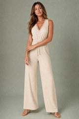 Flowy V-Neck Tie-Waist Wide-Leg Jumpsuit