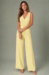 Flowy V-Neck Tie-Waist Wide-Leg Jumpsuit