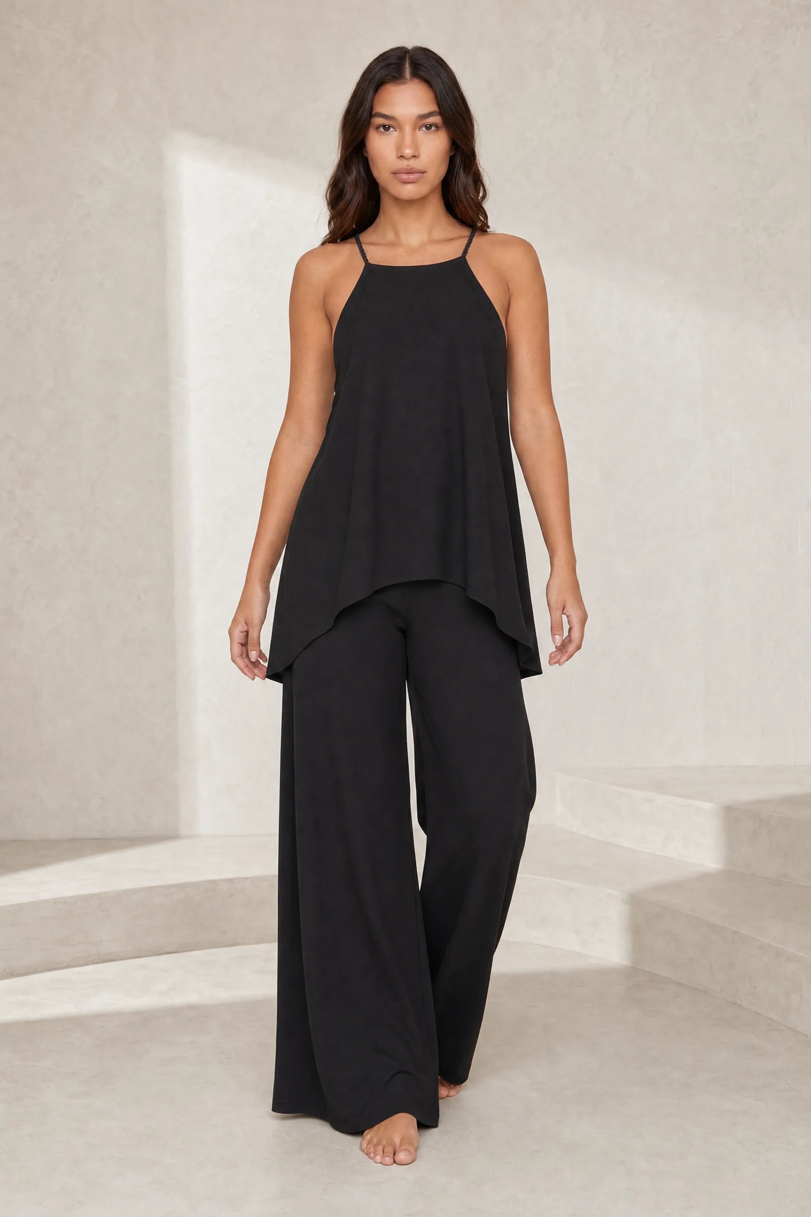 Combinaison noire bretelles tressées | Lounelle Paris